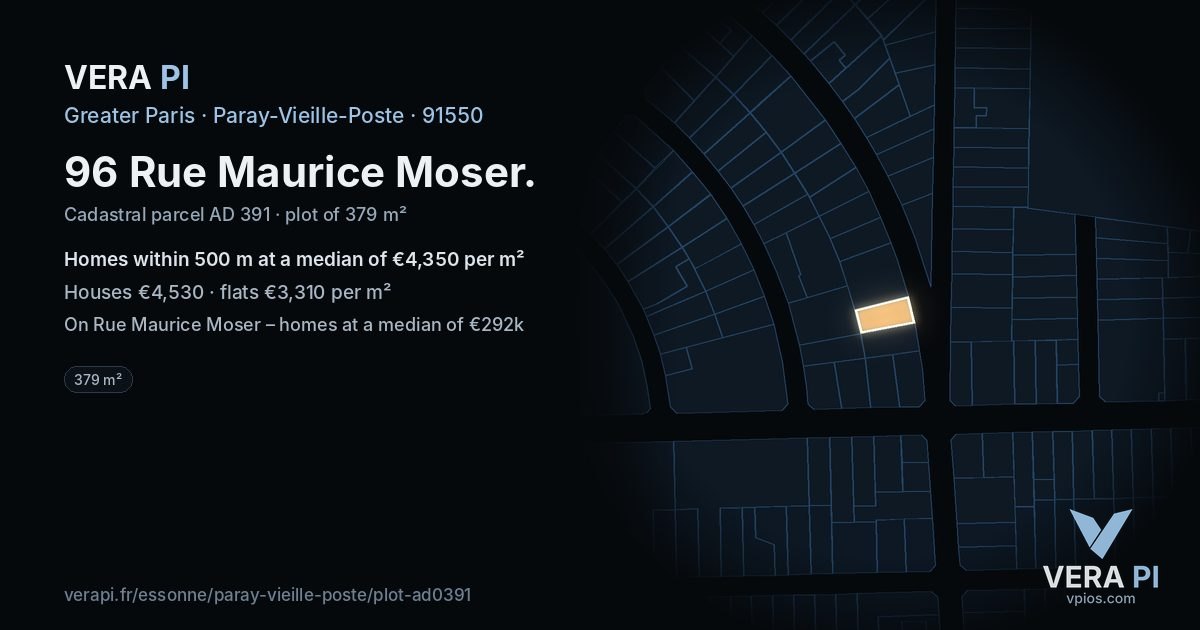 96 Rue Maurice Moser, Paray-Vieille-Poste at night – the plot lit, the parcels around coloured by the prices near them