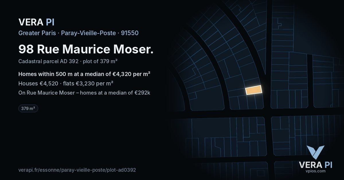 98 Rue Maurice Moser, Paray-Vieille-Poste at night – the plot lit, the parcels around coloured by the prices near them