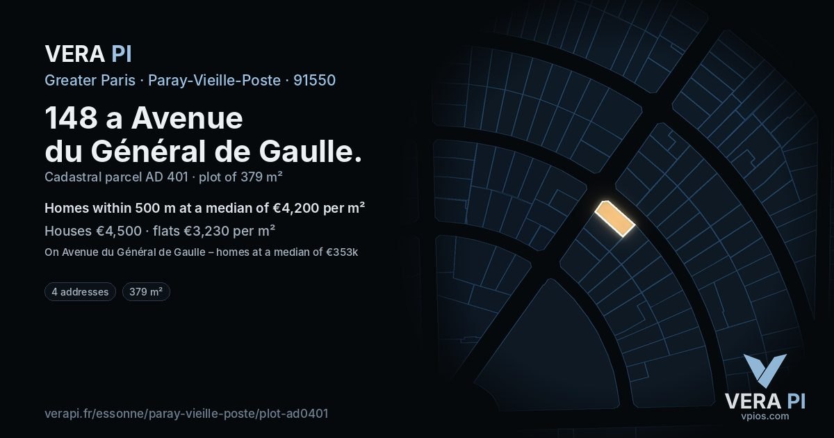 148 a Avenue du Général de Gaulle, Paray-Vieille-Poste at night – the plot lit, the parcels around coloured by the prices near them