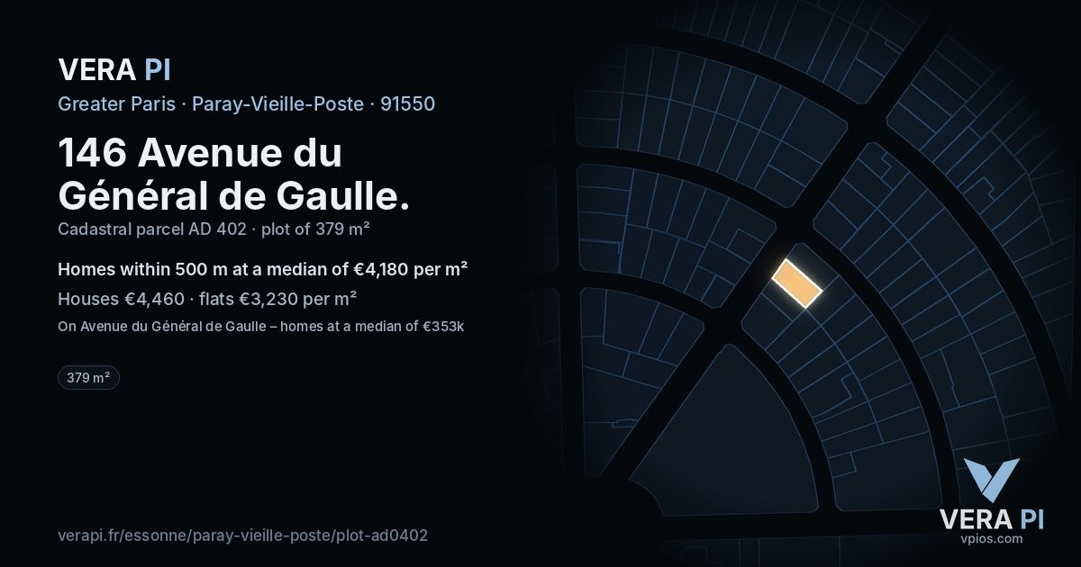 146 Avenue du Général de Gaulle, Paray-Vieille-Poste at night – the plot lit, the parcels around coloured by the prices near them