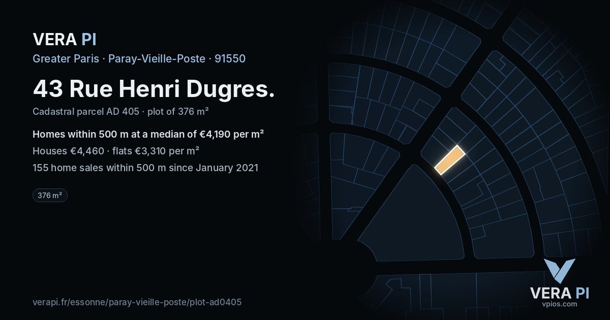 43 Rue Henri Dugres, Paray-Vieille-Poste at night – the plot lit, the parcels around coloured by the prices near them