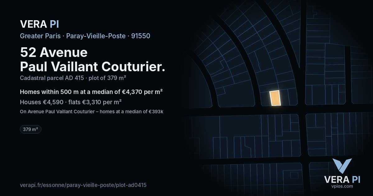 52 Avenue Paul Vaillant Couturier, Paray-Vieille-Poste at night – the plot lit, the parcels around coloured by the prices near them