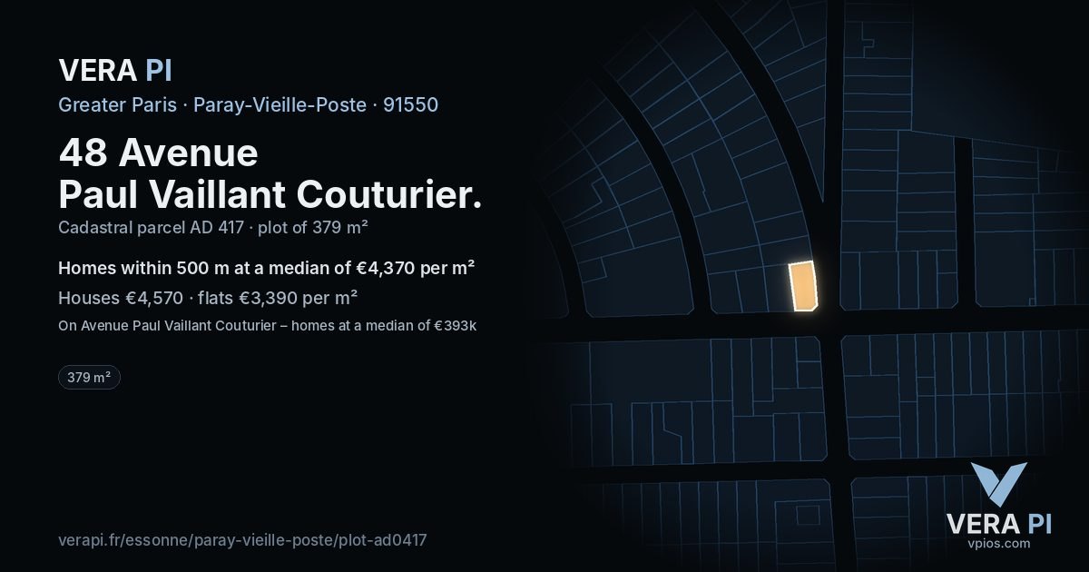 48 Avenue Paul Vaillant Couturier, Paray-Vieille-Poste at night – the plot lit, the parcels around coloured by the prices near them