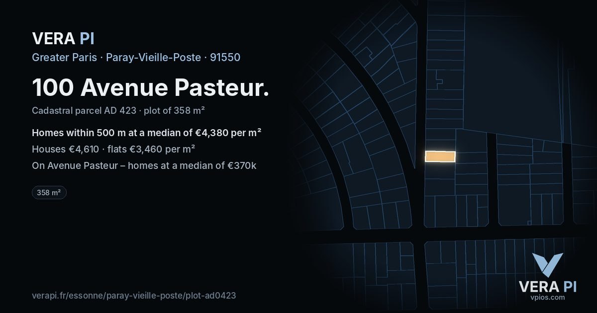 100 Avenue Pasteur, Paray-Vieille-Poste at night – the plot lit, the parcels around coloured by the prices near them