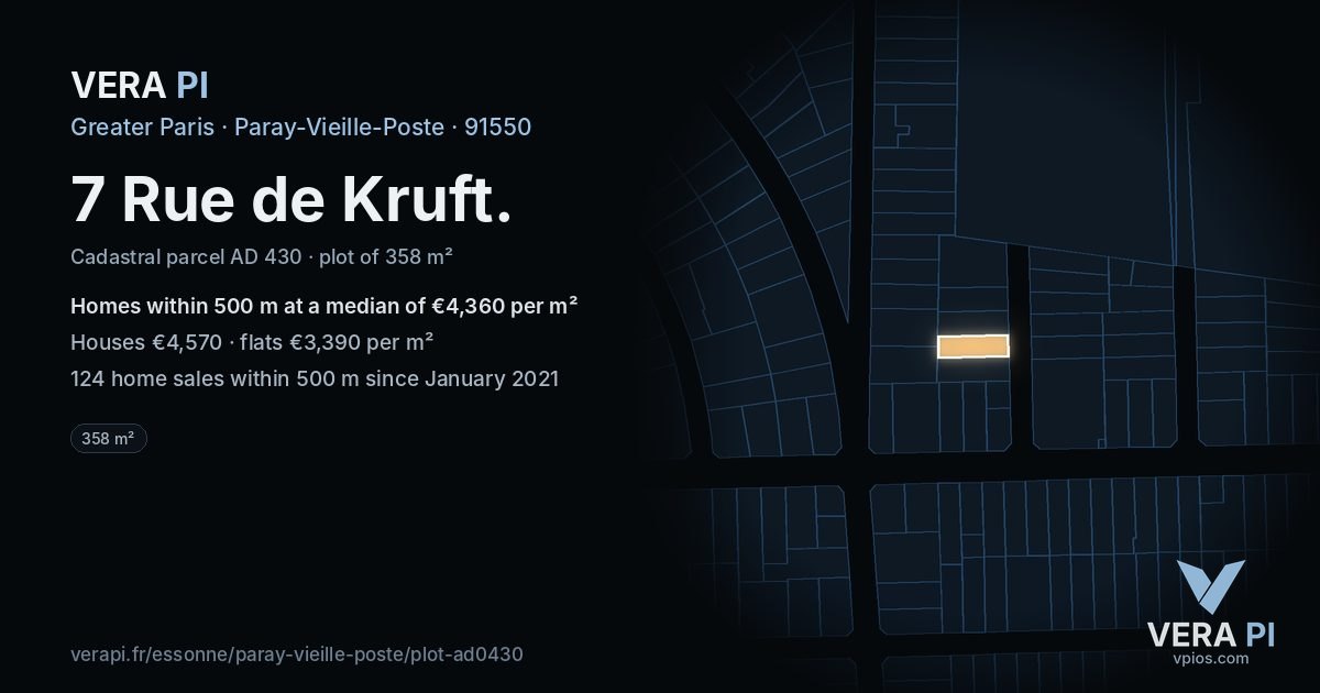 7 Rue de Kruft, Paray-Vieille-Poste at night – the plot lit, the parcels around coloured by the prices near them