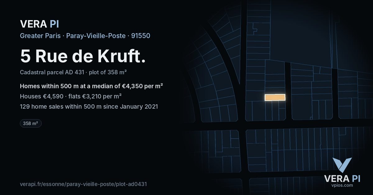 5 Rue de Kruft, Paray-Vieille-Poste at night – the plot lit, the parcels around coloured by the prices near them