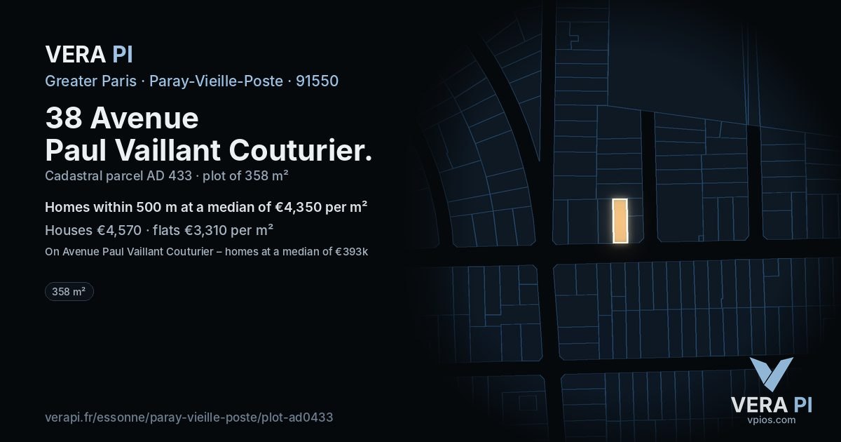 38 Avenue Paul Vaillant Couturier, Paray-Vieille-Poste at night – the plot lit, the parcels around coloured by the prices near them