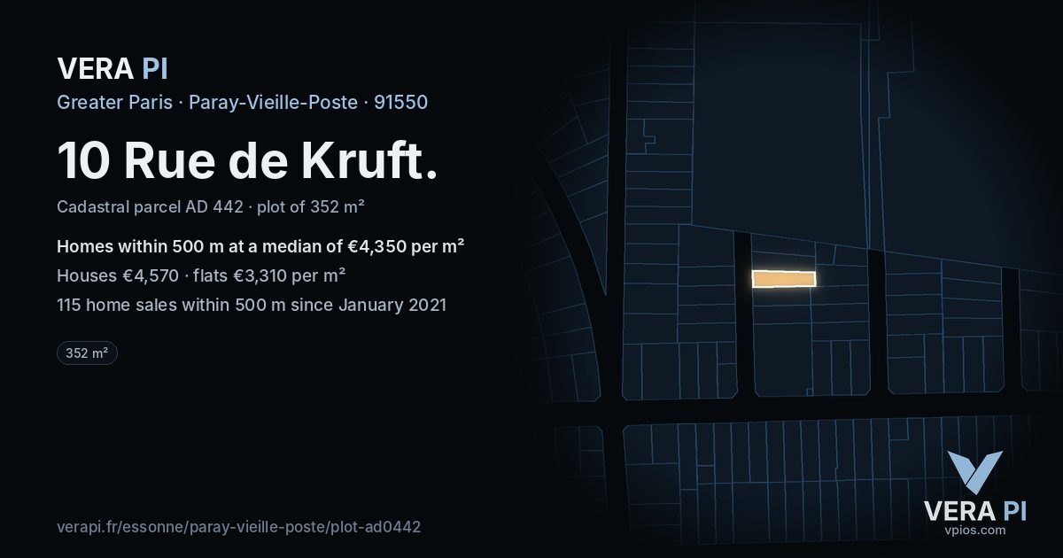 10 Rue de Kruft, Paray-Vieille-Poste at night – the plot lit, the parcels around coloured by the prices near them