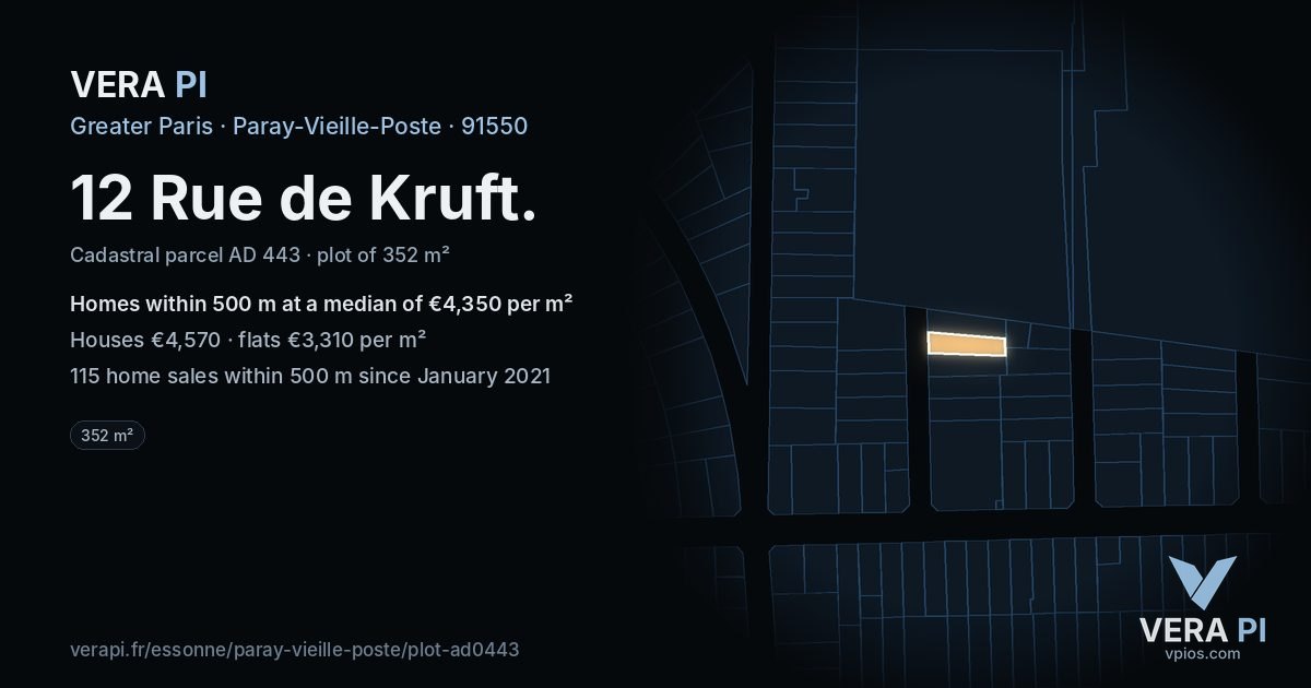 12 Rue de Kruft, Paray-Vieille-Poste at night – the plot lit, the parcels around coloured by the prices near them