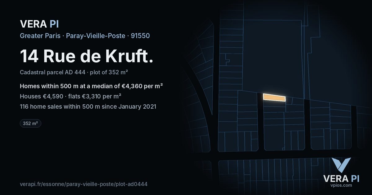 14 Rue de Kruft, Paray-Vieille-Poste at night – the plot lit, the parcels around coloured by the prices near them