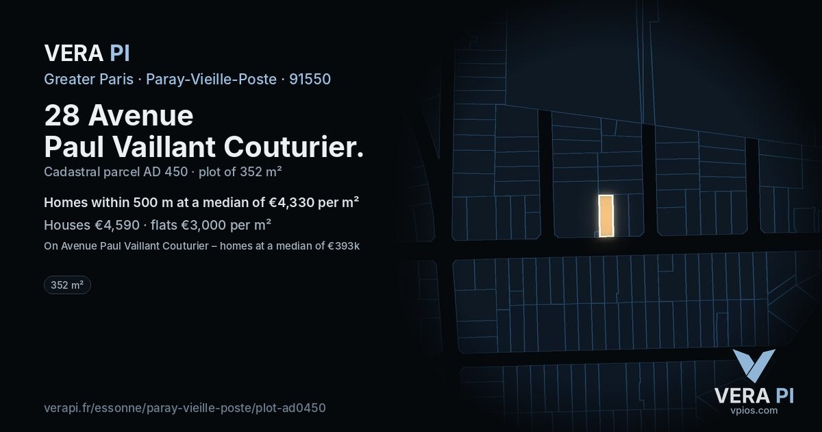 28 Avenue Paul Vaillant Couturier, Paray-Vieille-Poste at night – the plot lit, the parcels around coloured by the prices near them