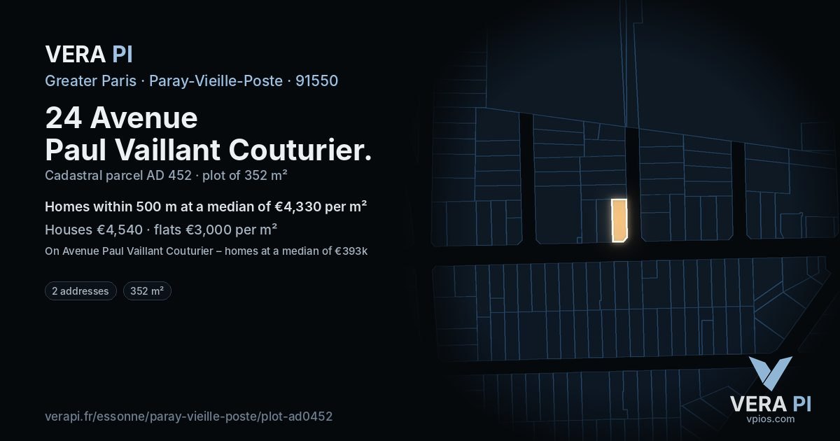 24 Avenue Paul Vaillant Couturier, Paray-Vieille-Poste at night – the plot lit, the parcels around coloured by the prices near them