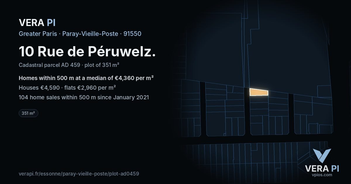10 Rue de Péruwelz, Paray-Vieille-Poste at night – the plot lit, the parcels around coloured by the prices near them