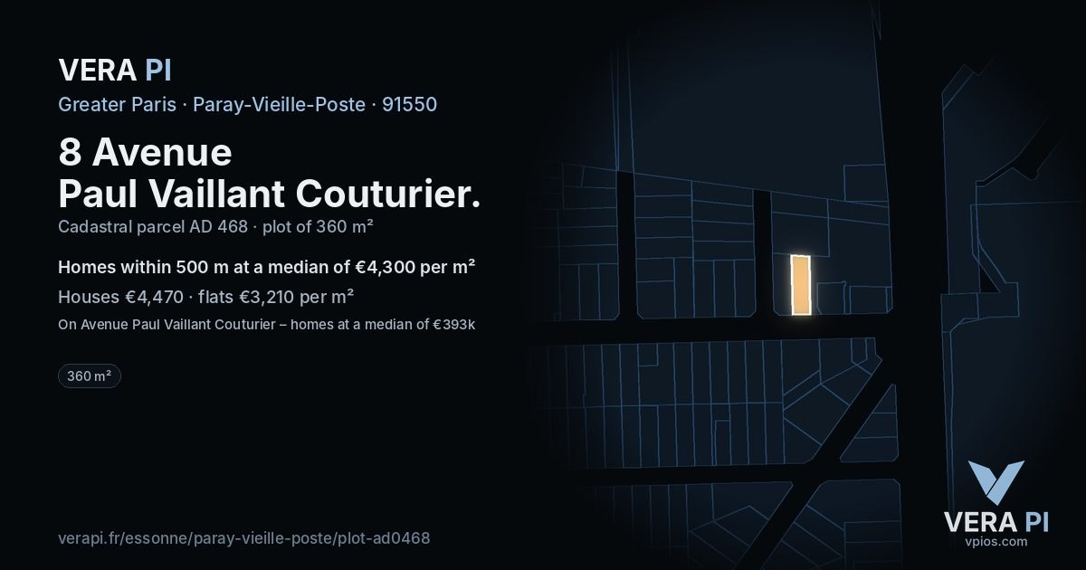 8 Avenue Paul Vaillant Couturier, Paray-Vieille-Poste at night – the plot lit, the parcels around coloured by the prices near them