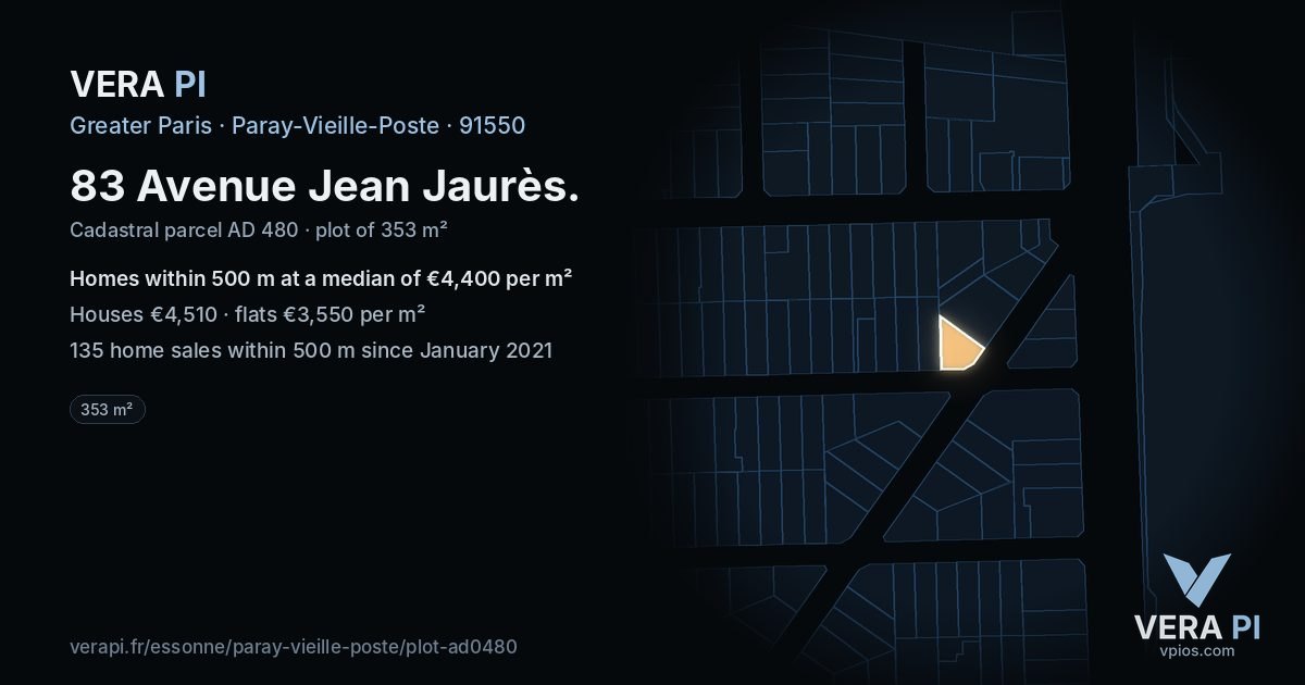 83 Avenue Jean Jaurès, Paray-Vieille-Poste at night – the plot lit, the parcels around coloured by the prices near them