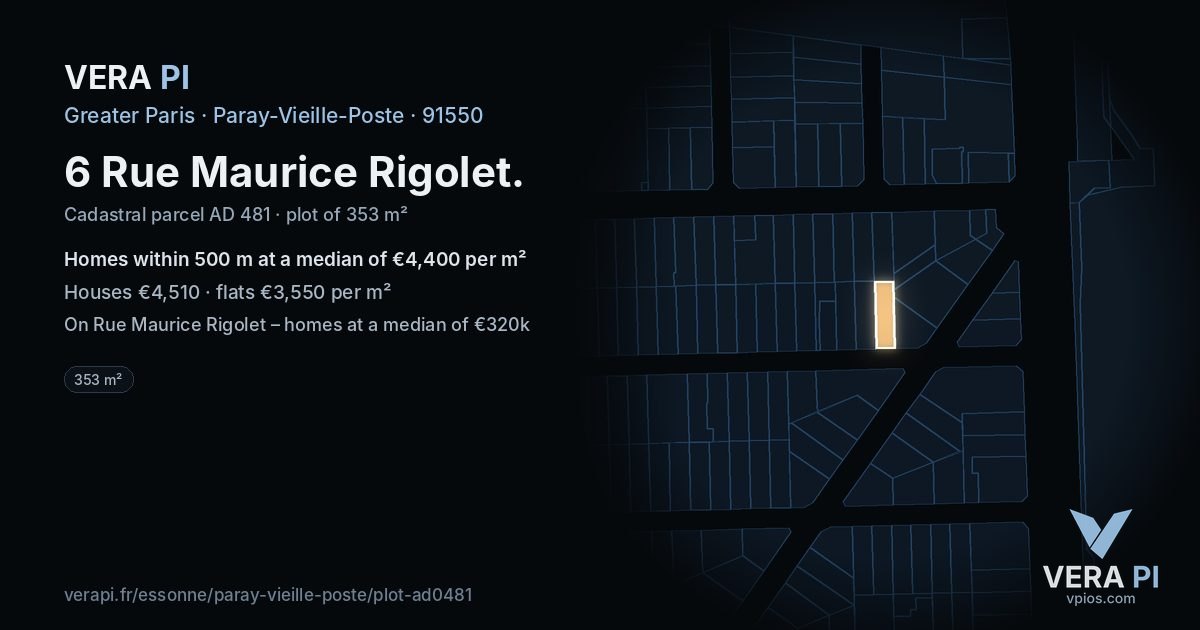 6 Rue Maurice Rigolet, Paray-Vieille-Poste at night – the plot lit, the parcels around coloured by the prices near them
