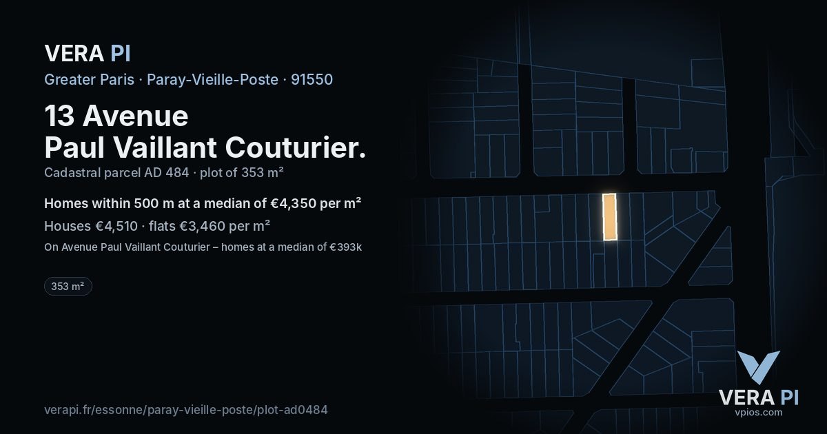 13 Avenue Paul Vaillant Couturier, Paray-Vieille-Poste at night – the plot lit, the parcels around coloured by the prices near them