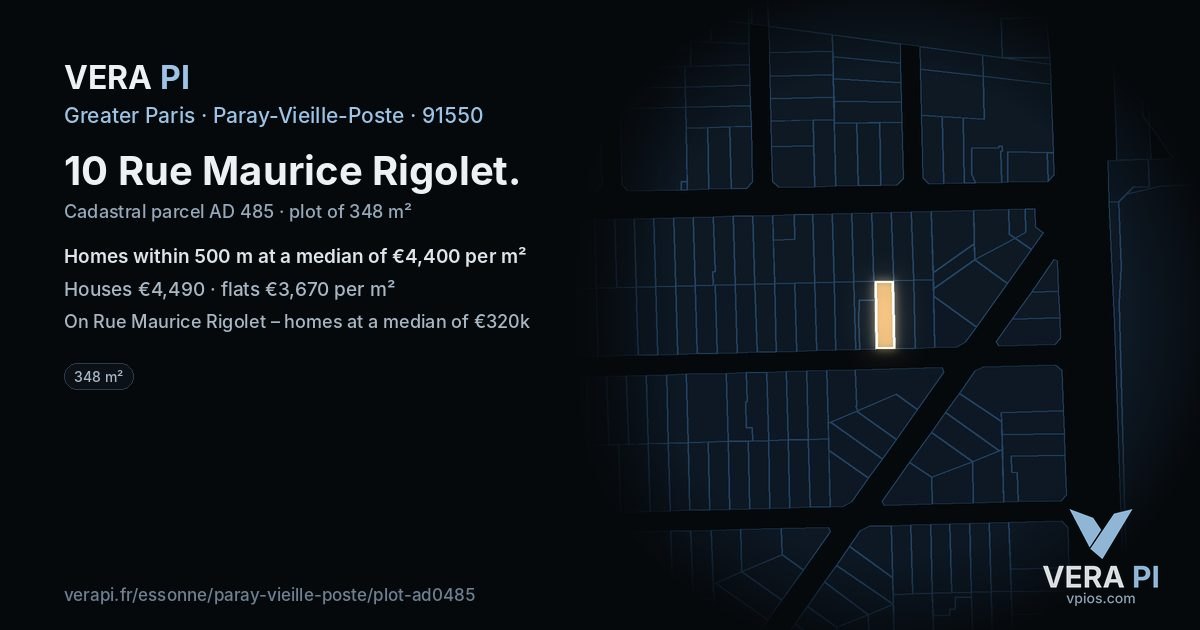 10 Rue Maurice Rigolet, Paray-Vieille-Poste at night – the plot lit, the parcels around coloured by the prices near them