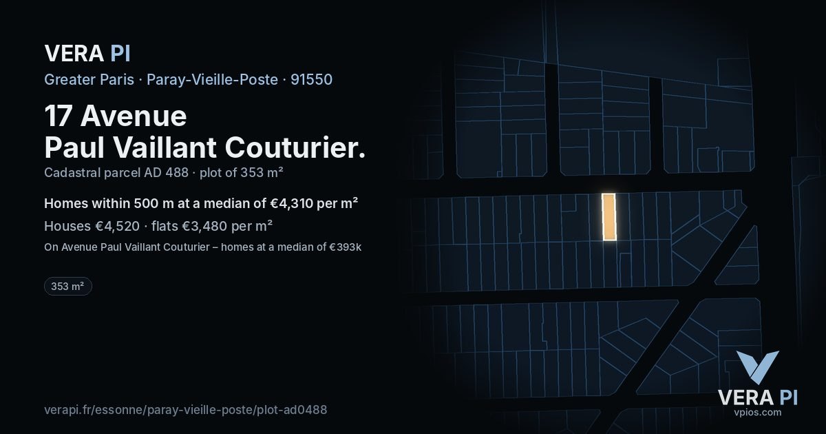 17 Avenue Paul Vaillant Couturier, Paray-Vieille-Poste at night – the plot lit, the parcels around coloured by the prices near them