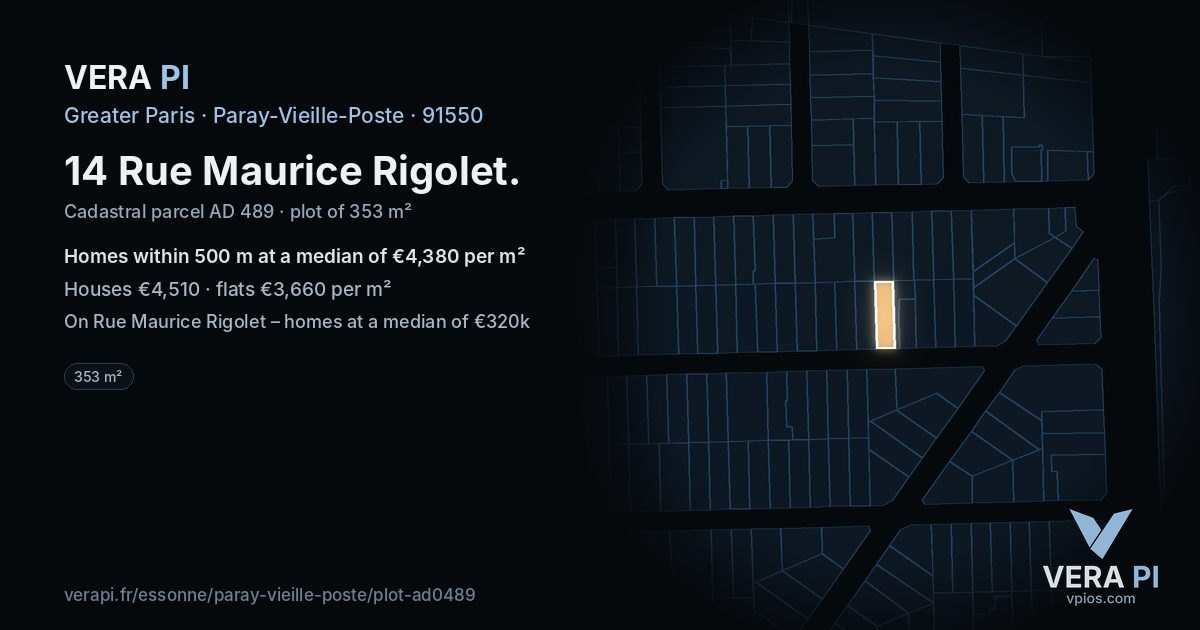 14 Rue Maurice Rigolet, Paray-Vieille-Poste at night – the plot lit, the parcels around coloured by the prices near them