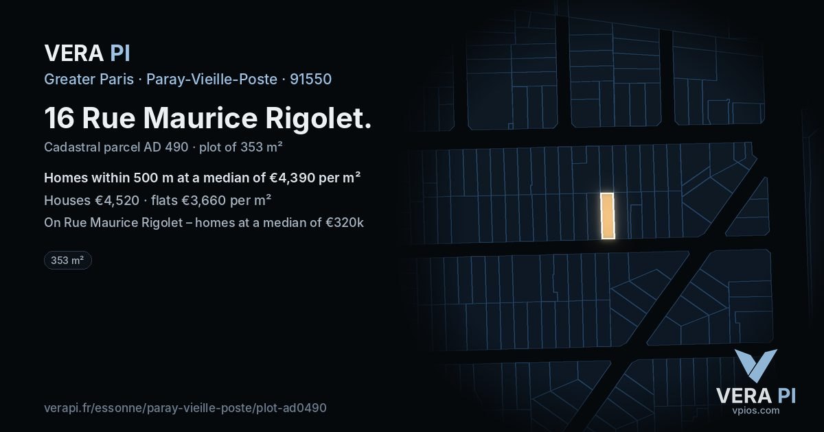 16 Rue Maurice Rigolet, Paray-Vieille-Poste at night – the plot lit, the parcels around coloured by the prices near them