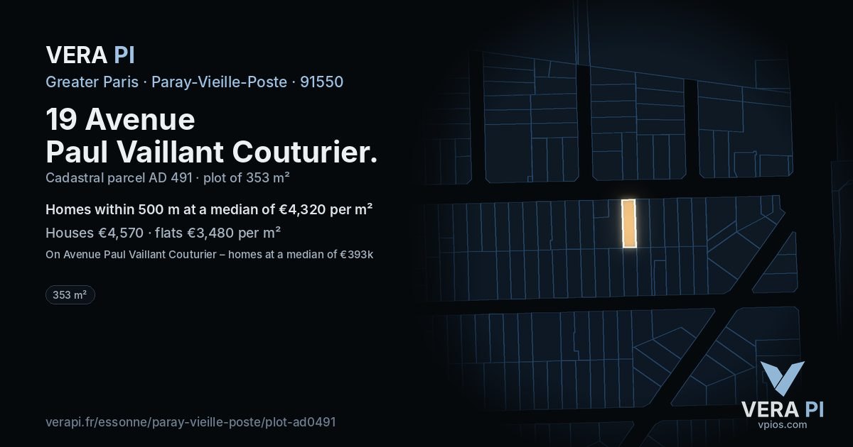 19 Avenue Paul Vaillant Couturier, Paray-Vieille-Poste at night – the plot lit, the parcels around coloured by the prices near them