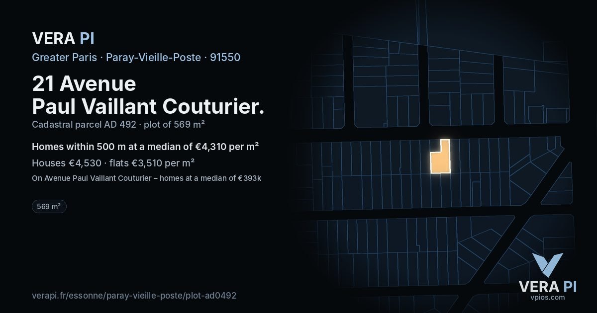 21 Avenue Paul Vaillant Couturier, Paray-Vieille-Poste at night – the plot lit, the parcels around coloured by the prices near them