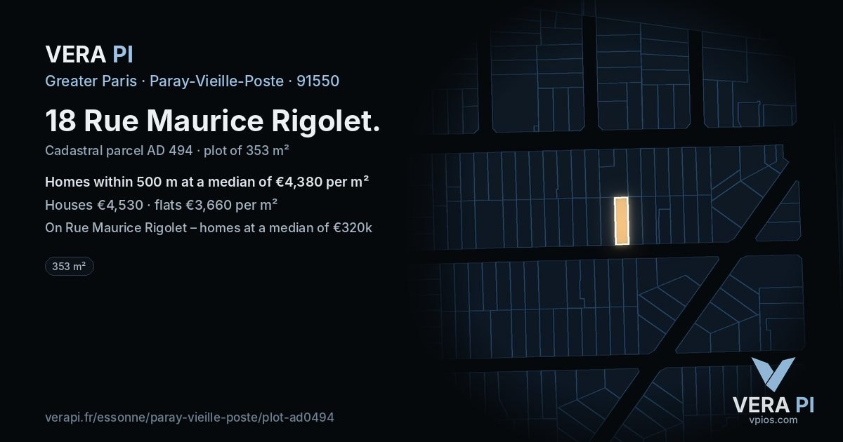 18 Rue Maurice Rigolet, Paray-Vieille-Poste at night – the plot lit, the parcels around coloured by the prices near them