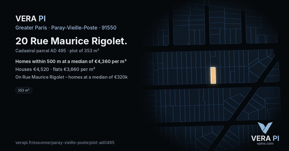 20 Rue Maurice Rigolet, Paray-Vieille-Poste at night – the plot lit, the parcels around coloured by the prices near them