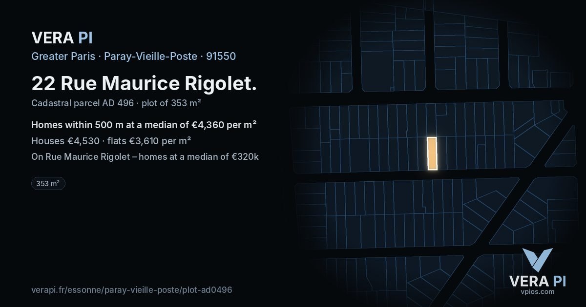 22 Rue Maurice Rigolet, Paray-Vieille-Poste at night – the plot lit, the parcels around coloured by the prices near them