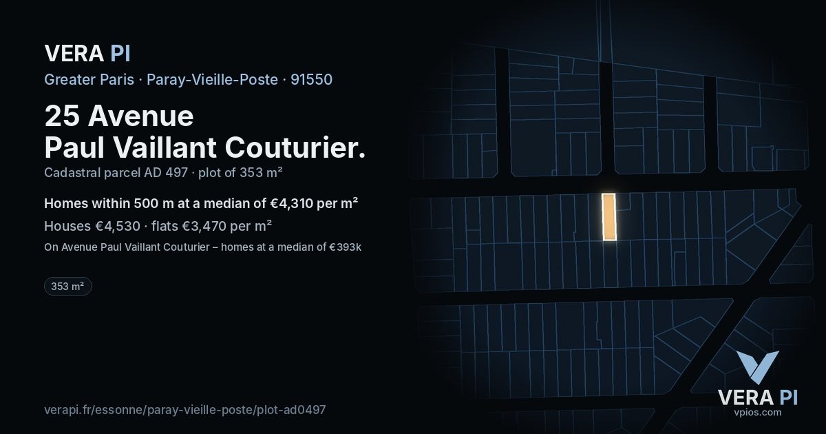 25 Avenue Paul Vaillant Couturier, Paray-Vieille-Poste at night – the plot lit, the parcels around coloured by the prices near them