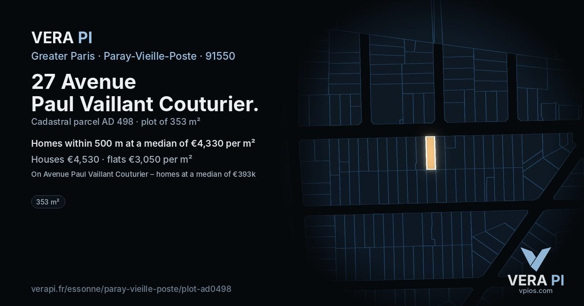 27 Avenue Paul Vaillant Couturier, Paray-Vieille-Poste at night – the plot lit, the parcels around coloured by the prices near them