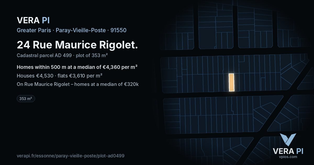 24 Rue Maurice Rigolet, Paray-Vieille-Poste at night – the plot lit, the parcels around coloured by the prices near them