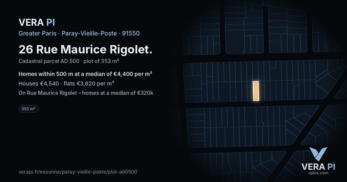 26 Rue Maurice Rigolet, Paray-Vieille-Poste at night – the plot lit, the parcels around coloured by the prices near them