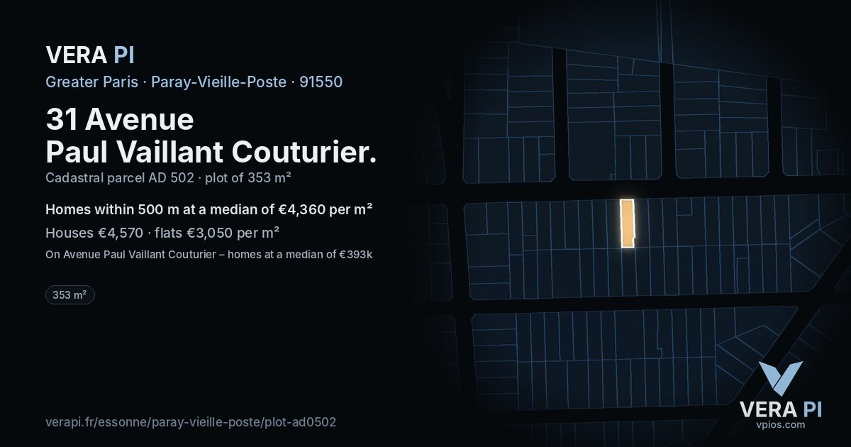31 Avenue Paul Vaillant Couturier, Paray-Vieille-Poste at night – the plot lit, the parcels around coloured by the prices near them