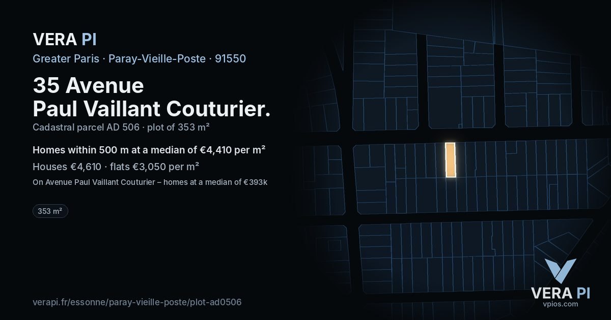 35 Avenue Paul Vaillant Couturier, Paray-Vieille-Poste at night – the plot lit, the parcels around coloured by the prices near them