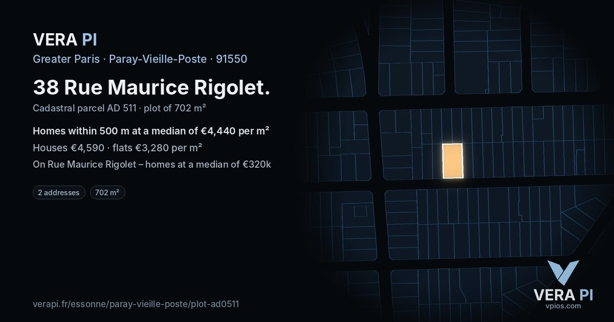 38 Rue Maurice Rigolet, Paray-Vieille-Poste at night – the plot lit, the parcels around coloured by the prices near them