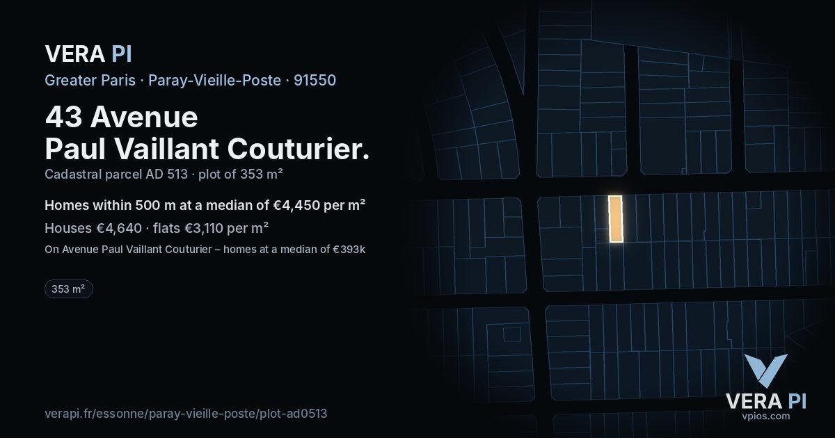 43 Avenue Paul Vaillant Couturier, Paray-Vieille-Poste at night – the plot lit, the parcels around coloured by the prices near them