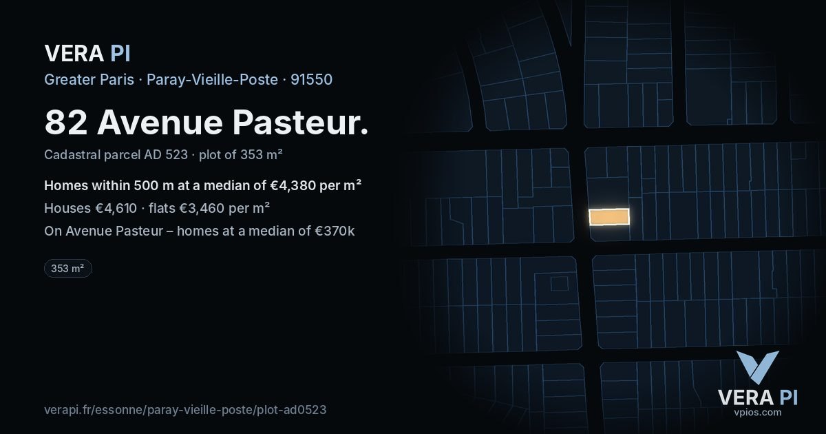 82 Avenue Pasteur, Paray-Vieille-Poste at night – the plot lit, the parcels around coloured by the prices near them