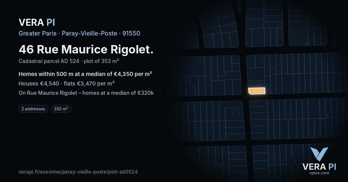 46 Rue Maurice Rigolet, Paray-Vieille-Poste at night – the plot lit, the parcels around coloured by the prices near them