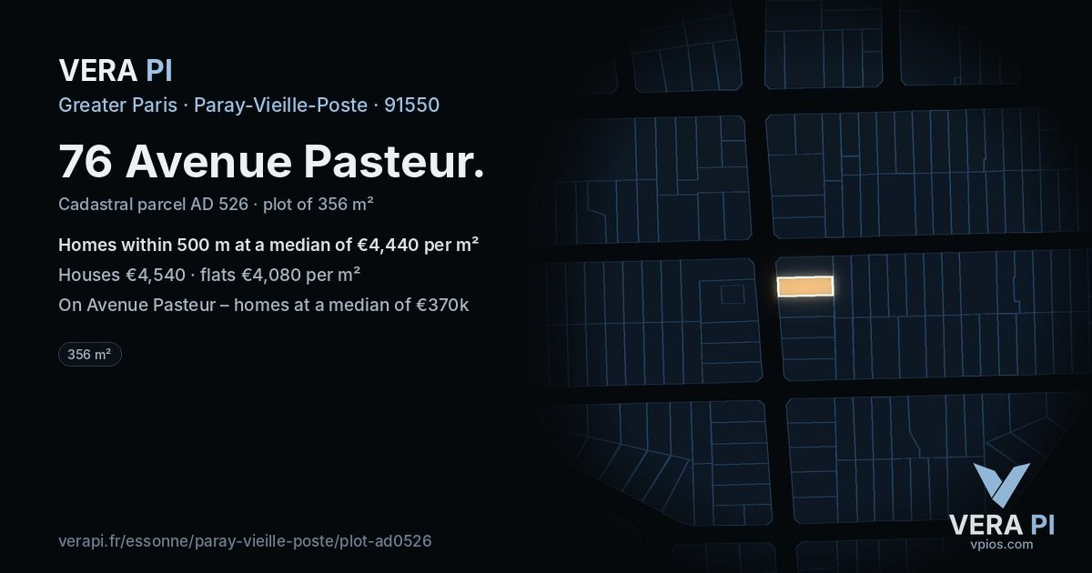 76 Avenue Pasteur, Paray-Vieille-Poste at night – the plot lit, the parcels around coloured by the prices near them