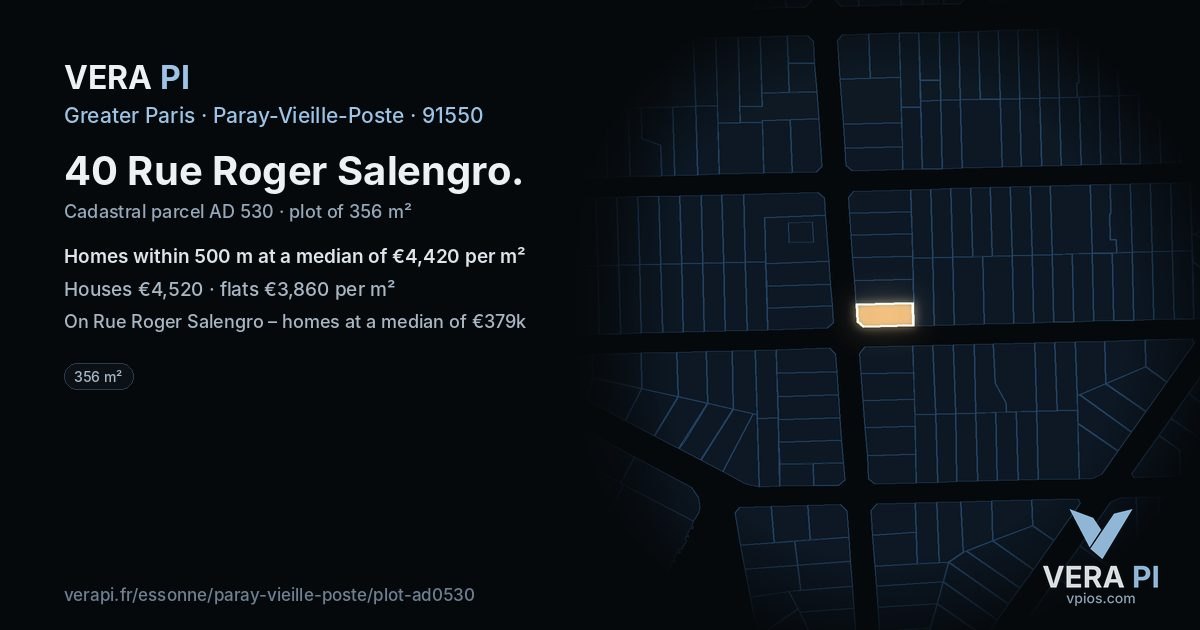 40 Rue Roger Salengro, Paray-Vieille-Poste at night – the plot lit, the parcels around coloured by the prices near them