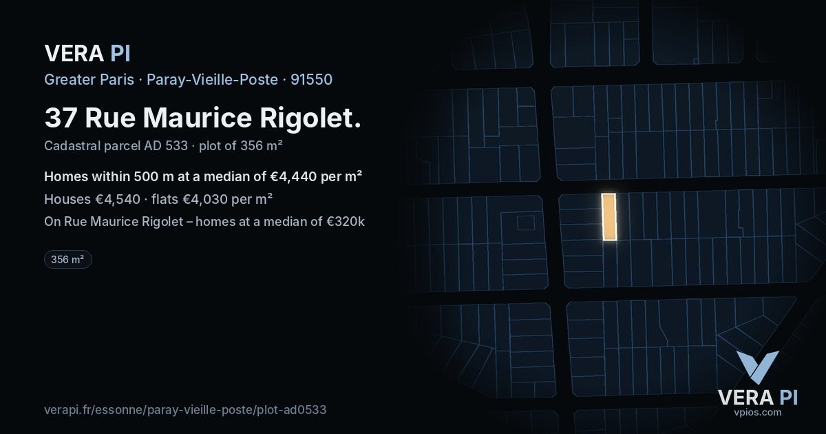 37 Rue Maurice Rigolet, Paray-Vieille-Poste at night – the plot lit, the parcels around coloured by the prices near them