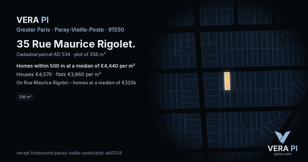 35 Rue Maurice Rigolet, Paray-Vieille-Poste at night – the plot lit, the parcels around coloured by the prices near them