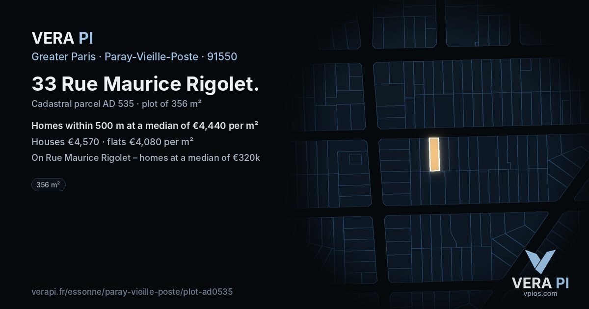 33 Rue Maurice Rigolet, Paray-Vieille-Poste at night – the plot lit, the parcels around coloured by the prices near them