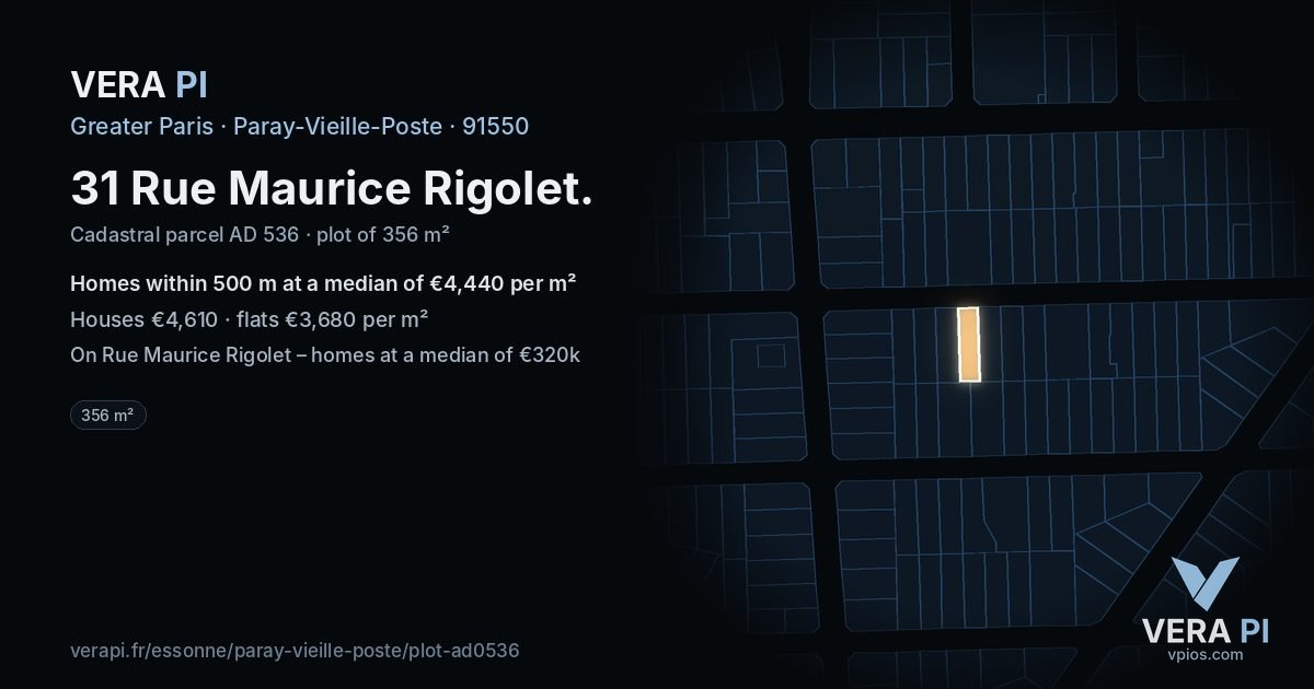 31 Rue Maurice Rigolet, Paray-Vieille-Poste at night – the plot lit, the parcels around coloured by the prices near them