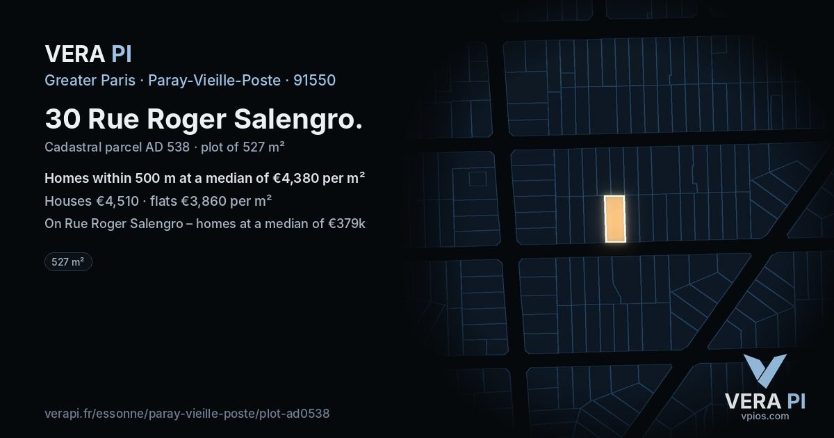 30 Rue Roger Salengro, Paray-Vieille-Poste at night – the plot lit, the parcels around coloured by the prices near them