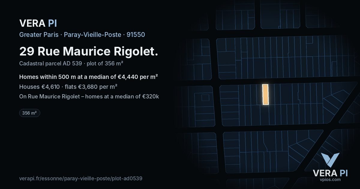 29 Rue Maurice Rigolet, Paray-Vieille-Poste at night – the plot lit, the parcels around coloured by the prices near them