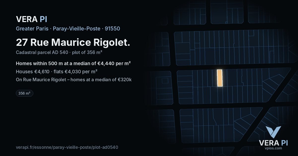 27 Rue Maurice Rigolet, Paray-Vieille-Poste at night – the plot lit, the parcels around coloured by the prices near them