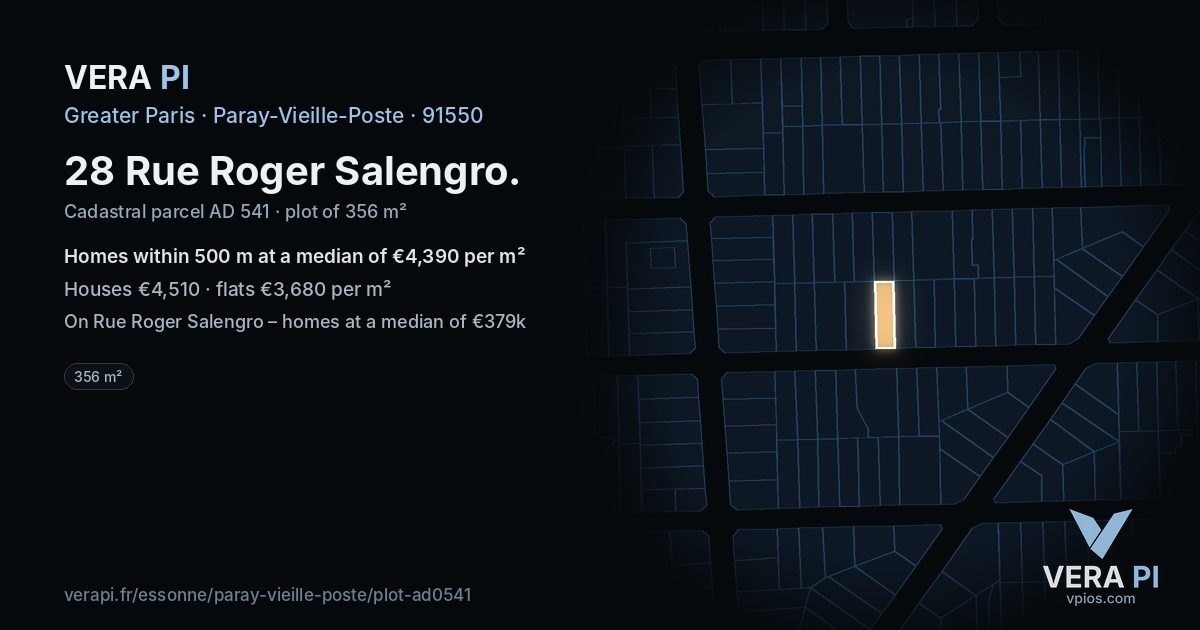 28 Rue Roger Salengro, Paray-Vieille-Poste at night – the plot lit, the parcels around coloured by the prices near them
